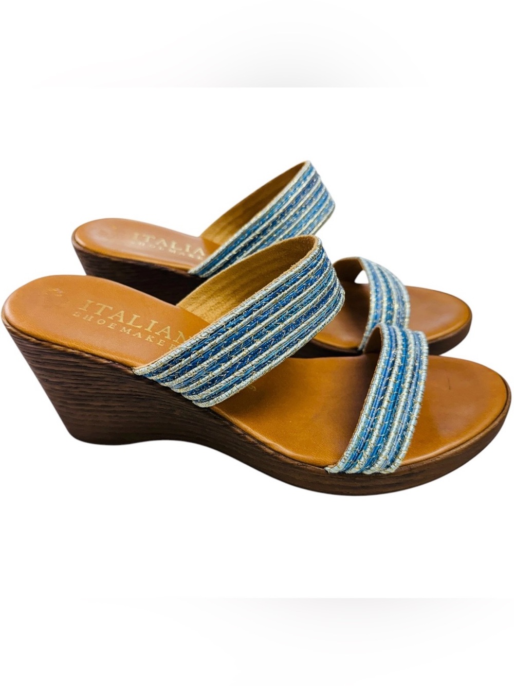 Italian Shoemakers Witney Blue Metallic Wedge Sandals Size 9